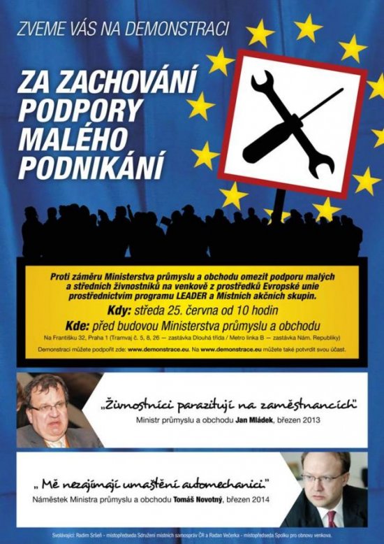 Demonstrace za zachování podpory malého podnikání