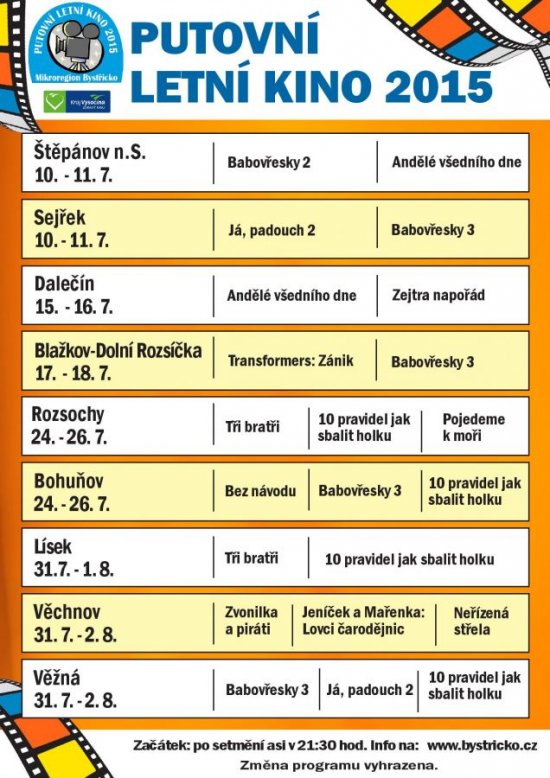 Putovní letní kino 2015