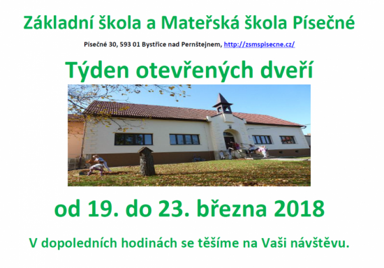 Týden otevřených dveří ZŠ Písečné